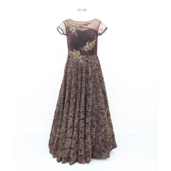 Karishma Indian Gown Size Medium Brown with Gold Floral Beading - Picture 5 of 16